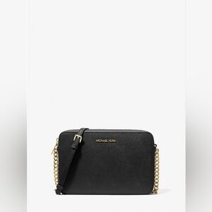 Michael Kors Jet Set Large Saffiano Leather Crossbody Black Purse New